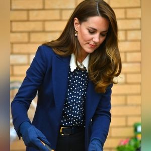 Monteau Los Angeles Navy Blue Polka Dot Long Sleeve Collared Blouse Size M